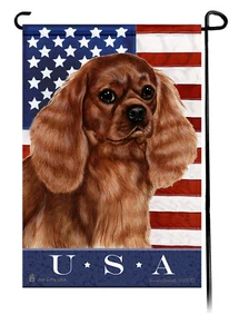 Patriotic USA Garden Flag - Ruby Cavalier King Charles Spaniel 035B - Picture 1 of 1