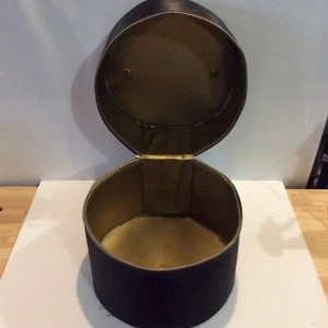 Vintage Hat Wig Case Train Luggage Zippered Tall Suitcase Black with Gold Lining - Picture 1 of 12