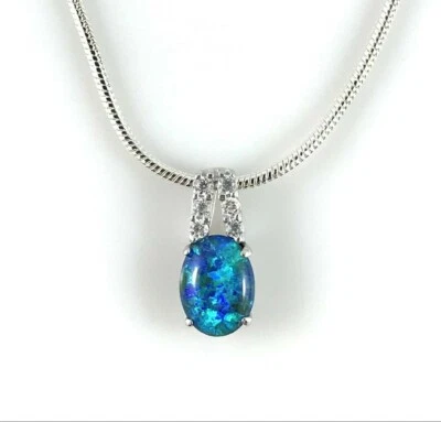 Ciondolo collana opale naturale in argento sterling con zirconi cubici, opale... - Immagine 1 di 4