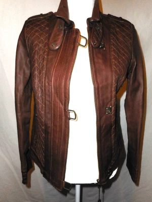 Vera Pelle шоколадно-коричневый стеганая moto стиль кожаная куртка - Изображение 1 из 4