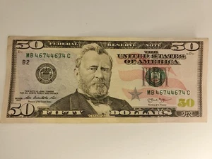 50 Dollar Bill $50 - Fancy Serial Number Quad Repeater MB 46744674 C - Picture 1 of 6