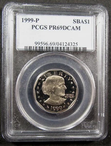 1999-P $1 PCGS PR69 DCameo. Pretty Deep Cameo Susan B. Anthony dollar.  (824145) - Picture 1 of 2