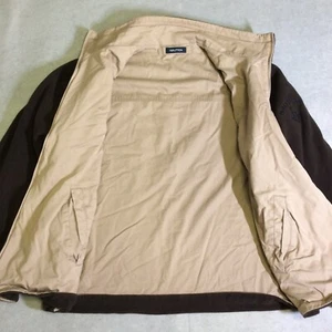 Nautica Mens Jacket Sz M Reversible Brown Khaki Full Zip Pockets Cotton Fleece - Picture 1 of 24