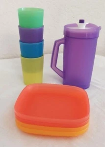 Tupperware Children's Mini SERVE It Beverage Set Pitcher Plates and Tumblers Lot - Picture 1 of 8