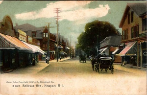 NEWPORT, RHODE ISLAND - BELLEVUE AVENUE - TIRADO POR CABALLOS - POSTAL TRASERA INDIVISA - Imagen 1 de 2