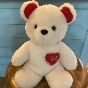 1985 de colección oso blanco valentines con corazón rojo adivina quién te ama peluche relleno - Imagen 1 de 9