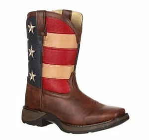 Lil’ Durango Kid’s Patriotic Flag Western Boots Dark Brown/Union Flag #BT245 NEW - Picture 1 of 8