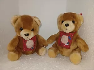 Twin Teddy Bears w material picture frame on their chest. Pre-owned EUC - Picture 1 of 4