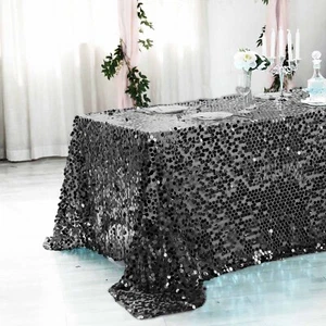 Black Rectangular 90x156" Large Payette Sequin Tablecloth Wedding Catering SALE - Picture 1 of 8