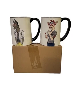 Signature Housewares Hipster Animal Coffee Mugs Cups White 17.5 oz. Horse, Pig - Picture 1 of 3