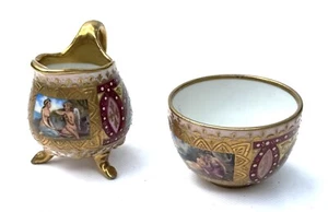 Scarce & fine Antique Royal Vienna individual cream & Sugar, c. 1880, signed - Picture 1 of 6