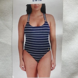 NWT Nautica WM Blue/White Nautical Striped Bathing Suit Adjustable Straps A310 - Picture 1 of 9