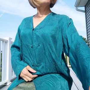 Victoria's Secret Blouse Shirt Top Tunic Silk Sz M Green Turquoise Loose Long... - Picture 1 of 10