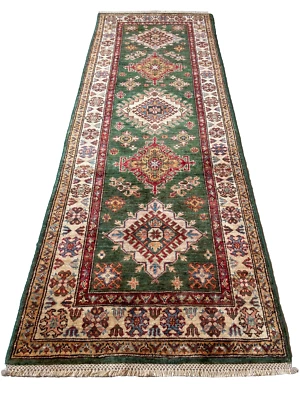 231 x 80cm Vintage Handmade Afghan Carpet Hallway Runner Kazak Oriental Wool Rug - Image 1 of 4