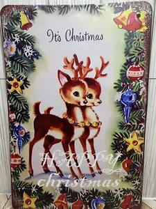It’s Christmas Metal Sign 8"X12" Happy Reindeer Christmas Trees Holidays - Picture 1 of 2