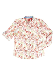 IZOD weiß Paisley Knopfleiste Rollriegel Ärmel Bluse Top Größe Large - Bild 1 von 7