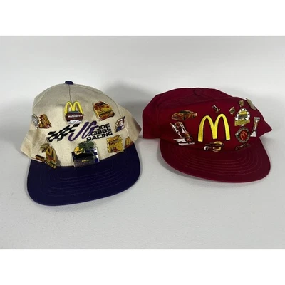 Vntg 1990’s McDonald’s NASCAR Gibbs Racing NHRA Hat W/ 24 Pins Elliott Yates - Image 1 of 4