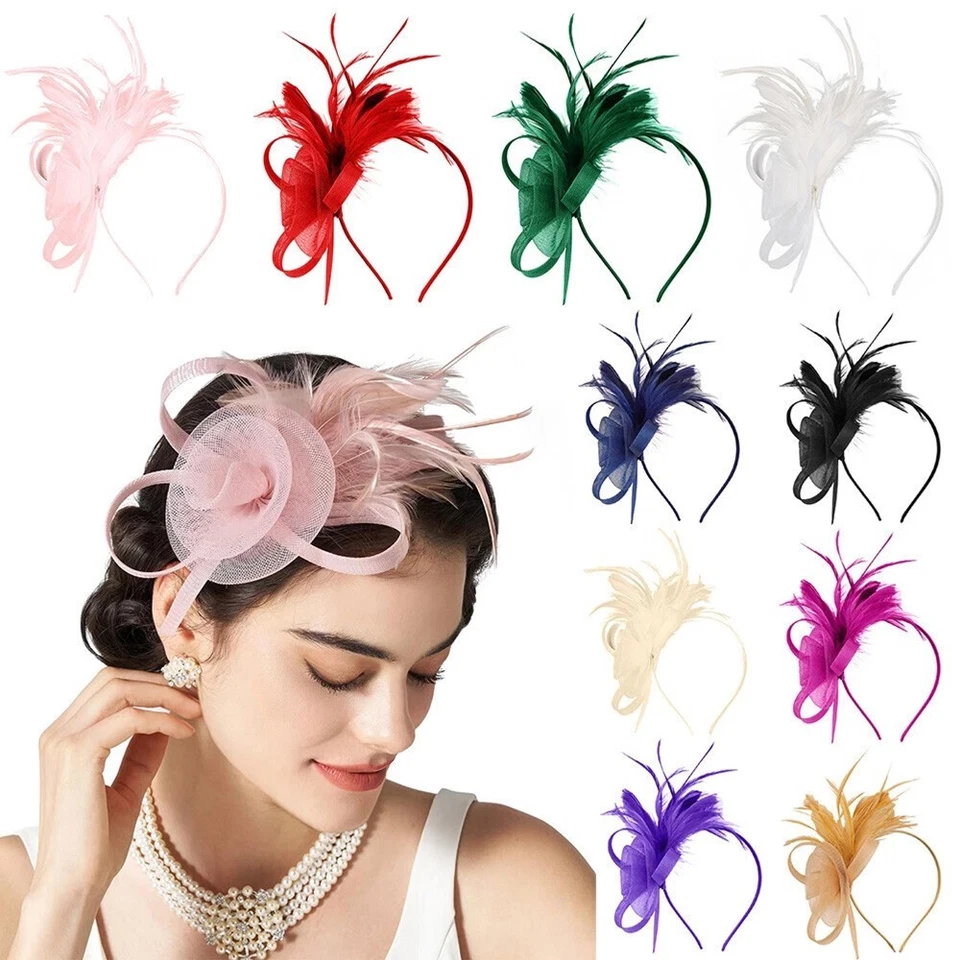MARKENLOS Große Blume Feder Haar Hut Fascinator Stirnband Clip Hochzeit Royal Ascot Rennen