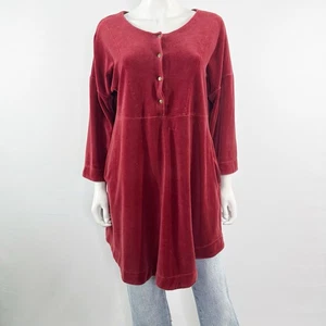 Gudrun Sjoden Dark Red Velour Tunic Top Size M Long Sleeve Casual Lagenlook - Picture 1 of 12