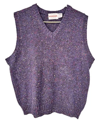 Chaleco Suéter Tejido Cuello en V Mezcla Lana McGregor De Colección Azul Talla Grande Años 80 Foto 1 de 3