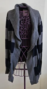 Abercrombie & Fitch Striped Size L preppy cotton sweater open cardigan blue gray - Picture 1 of 5