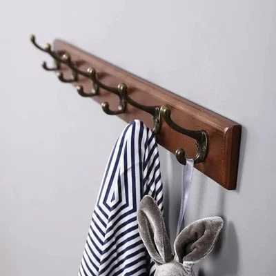 Coat Rack Wall Mounted Wooden, Pine White Clothes Hanger, Coat Hooks Wall/Door - Image 1 of 4