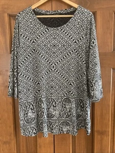 Lucky Brand Top Damen Größe 2X Plus schwarz beige Blumen Paisley 3/4 Arm Tunika - Bild 1 von 7