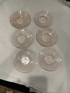 Hazel Atlas Kleeblatt Rosa Vertiefung Glas Untertassen 6er Set - Bild 1 von 7