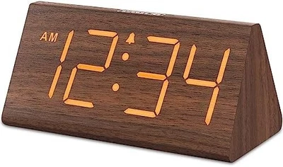 Wooden Digital Alarm Clocks for Bedrooms - Electric Desk Clock with Large Number - Image 1 of 4