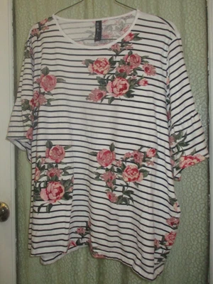 Ed.it.Ed plus Size 20 black and white stripe with pink floral top Best & Less - image 1 of 4
