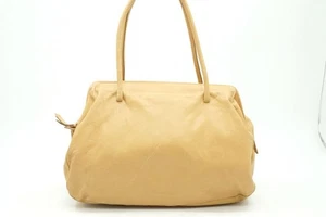 MIU MIU Archive Tote Semi Shoulder Hand Bag Logo Ribbon Bow Leather Beige 2965h - Picture 1 of 10