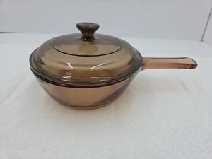 Corning Pyrex Visions Ware .5L Amber Glass Pot Saucepan w/ Lid -USA - Picture 1 of 21