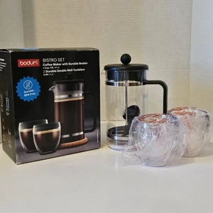 Bodum Bistro Set French Press Kaffeemaschine 34 Unzen mit 2 doppelwandigen Bechern 8 Unzen - Bild 1 von 13