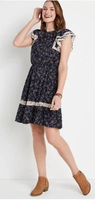 Lindo Vestido Maurices Paisley Cottage Goblin Core Prairie Azul Marino Talla Grande 3XL Foto 1 de 4