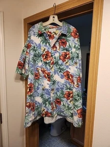 King Size Shirt Size 4XLT Cotton Button Up Short Sleeves Tropical Palm Tree USA - Picture 1 of 4