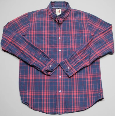 Camisa Relwen Para Hombre Mediana Azul Roja A Cuadros Abotonada Manga Larga Algodón Informal Foto 1 de 4