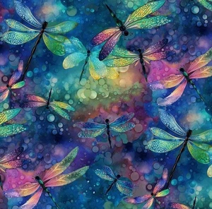 Timeless Treasures Dragonfly Illusion Rainbow Dragonflies Cotton Fabric by Yard - Picture 1 of 2
