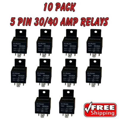 10 Pack of  12V 30/40 Amp 5-Pin SPDT Automotive Relay Auto Boat | EUROVOX | New - Image 1 of 4