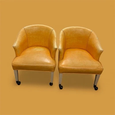 Vintage Leather Tub Chair on Ball Caster Feet - Image 1 of 3