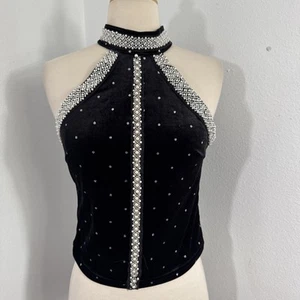 Halter Top Womens Small Beaded Crop Party Grunge Fairycore 90s Y2K - Picture 1 of 10