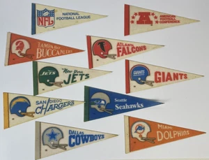 Vintage NFL Felt Pennant Mini Lot 10 Teams 1970s Seahawks Cowboys Jets Dolphins - Picture 1 of 15