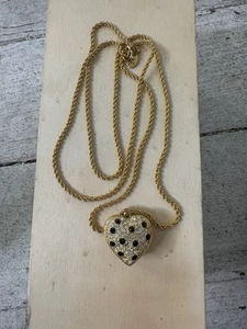 Vintage Joan Rivers Puffy Heart Pave Set Rhinestone Locket Necklace - Picture 1 of 9