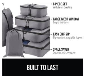Gorilla Grip 6 Set Packing Cubes Travel Essentials for Suitcases Breathable Gray - Picture 1 of 3