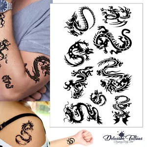 Tribal Dragon temporäres Tattoo-Set - schwarz wasserdicht Herren Damen Kinder Körperkunst - Bild 1 von 6