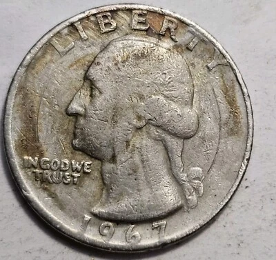 1967 P Washington Quarter Mint Error Reverse Struck Through Partial Clad Missing - Image 1 of 4