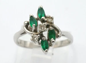 Marquise Emerald & Diamond Cocktail Ring 14K White Gold Brand New - Picture 1 of 4