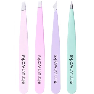 BRUSHWORKS 4 Piece Stainless Steel Combination Tweezer Set - Pastels *NEW* - Picture 1 of 5