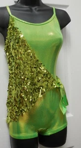 Lime Green Sequin Foil Shorty Unitard Costume Dance over 20 available NWT - Picture 1 of 7