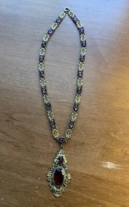 Rare 1920’s Antique Czechoslovakian GF Necklace Purple Glass V ^ - Picture 1 of 14