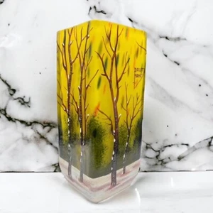 Daum Nancy Winter Landscape Design Flower Square Vase Made in Romania Used - Picture 1 of 11